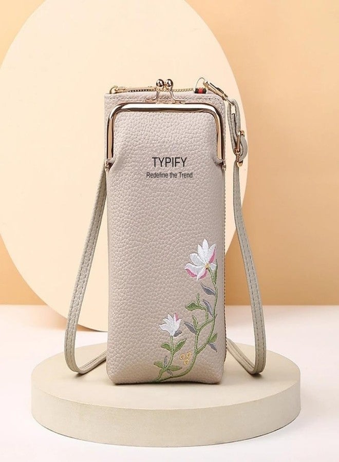 TYPIFY Women’s Sling Bag - Stylish PU Leather Crossbody Bag with Floral Embroidery | Adjustable Strap | Mobile Pouch for Casual, Travel, Shopping & Party Use | Gift for Her (Beige) - Image 3